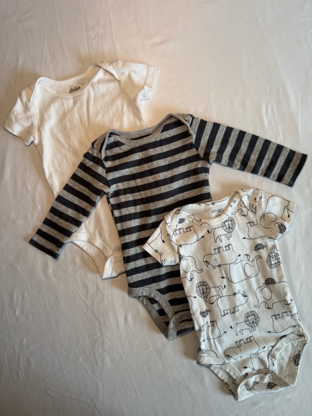 Simple Baby One-Piece Bodysuit Set - White, Gray, Cream